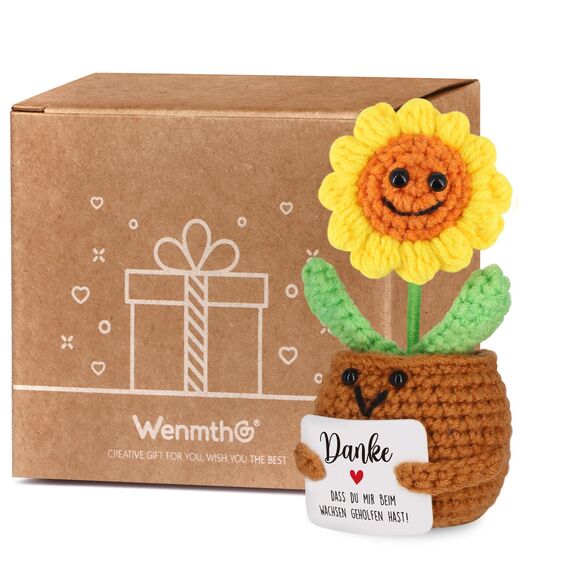WenmthG Dankeschön Geschenke Glücksbringer Pocket Hug Positive Gehäkelte Sonnenblume für Männer Frauen Freunde Kollegen Abschied Ruhestand Weihnachts Papa Mama Oma Opa