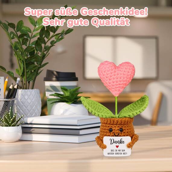 WenmthG Danke Geschenk Deutsch Glücksbringer Gestrickte Topfpflanzendeko für Frauen Männer Freunde Kollegen Lehrer und Famili, Kleines Dankeschön Geschenk Positive Kartoffel Deutsch Ersatz - 1 St