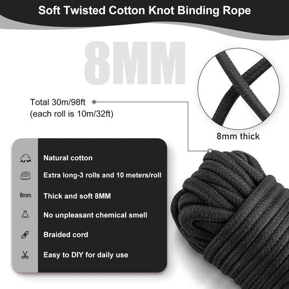 Prosixtoy Sex Bondage Seil BDSM Fesseln Seil - 3x10M Baumwollseil Sex Seil Set für BDSM Anfänger, 8MM Shibari Seile Sex Bondage Fesselungsset Fetisch SM Spiel Sexspielzeug für Frauen Paare (Rot)