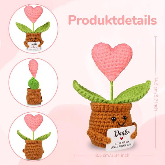 WenmthG Danke Geschenk Deutsch Glücksbringer Gestrickte Topfpflanzendeko für Frauen Männer Freunde Kollegen Lehrer und Famili, Kleines Dankeschön Geschenk Positive Kartoffel Deutsch Ersatz - 1 St