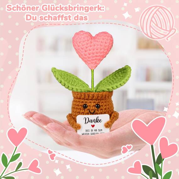 WenmthG Danke Geschenk Deutsch Glücksbringer Gestrickte Topfpflanzendeko für Frauen Männer Freunde Kollegen Lehrer und Famili, Kleines Dankeschön Geschenk Positive Kartoffel Deutsch Ersatz - 1 St