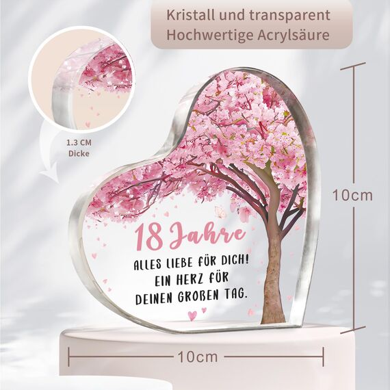 Gleevara 18. Geburtstag Mädchen, 18 Geburtstag, Acryl Dekoration Briefbeschwerer Geschenk, Weihnachten, Geschenke zum 18, Beste Freundin Schwester Tochter Sohn Enkelin, Deko Mädchen Feier