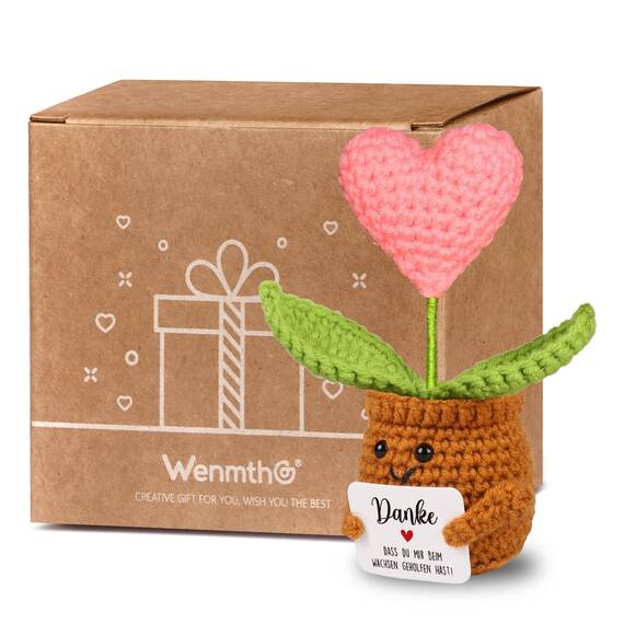 WenmthG Danke Geschenk Deutsch Glücksbringer Gestrickte Topfpflanzendeko für Frauen Männer Freunde Kollegen Lehrer und Famili, Kleines Dankeschön Geschenk Positive Kartoffel Deutsch Ersatz - 1 St