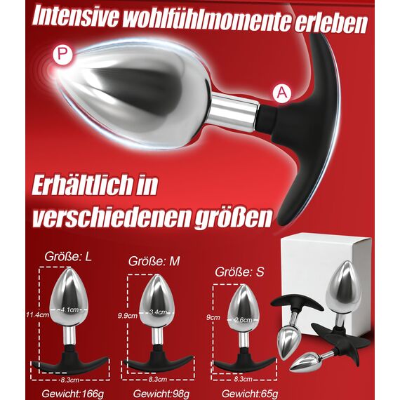 Analplug für Frauen Männer Anal Plug Set Prostata Stimulation Männer Sex Spielzeug für die Frau Metall Butt Plug T-Basis Silikon Buttplug bis Profis Sexspielzeug Analplugs für Paare, M