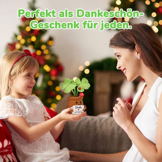 WenmthG Dankeschön Geschenke Klein Pocket Hug Positive Vierblättriges Kleeblatt Glücksbringer, Gestrickte Kleeblatt Geschenke für Freunde Kollegen und Familie, Positive Kartoffel Deutsch Ersatz