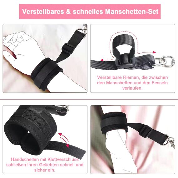 Bondage Set Bett Fesseln SM Sexspielzeug Extrem stabiles BDSM Fesselset mit Bettfesseln Handschellen Fußfesseln Augenbinde Sex Würfel Nippelklemmen Paddel Erotik Fetisch Rollenspiele für Paare