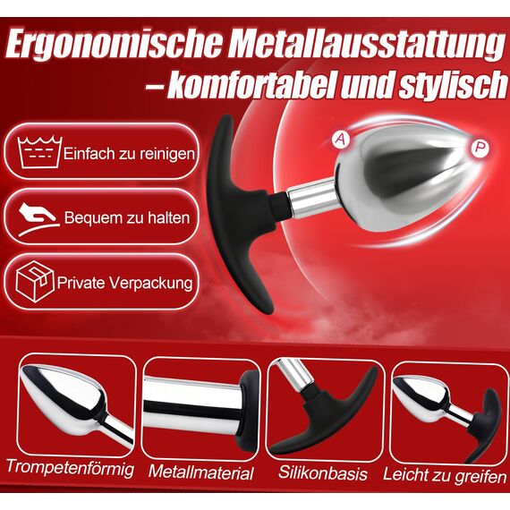 Analplug für Frauen Männer Anal Plug Set Prostata Stimulation Männer Sex Spielzeug für die Frau Metall Butt Plug T-Basis Silikon Buttplug bis Profis Sexspielzeug Analplugs für Paare, M