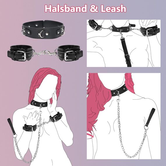 BDSM Anal Hook Fesseln Kit Bondage-Set Bettfesseln Analhaken mit Zugkette, Erotik Bondageset Restraints Anal Plug Buttplug mit Verstellbaren Handschellen Halsband, Fetisch Rollenspiele SM Sexspielzeug