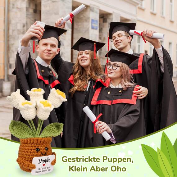 WenmthG Kleines Dankeschön Geschenk Glücksbringer Gehäkelte Blume Maiglöckchen für Frauen Freunde Kollegen Abschied Ruhestand Weihnachts Papa Mama Oma Opa Pocket Hug Positive Kartoffel Deutsch Ersatz