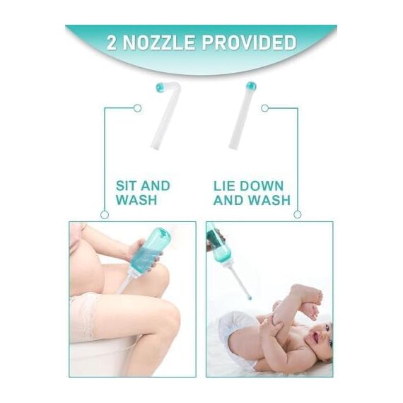 Portable Travel Bidet Po Dusche - Peri Bottle mit 2 Düsen Mobiles Bidet mit Taste Intimdusche wochenbett Toilette 500 ml（grüner）
