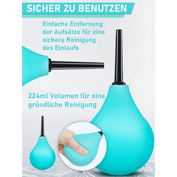 Einlauf zur Darmreinigung 224ML, Po Dusche Irrigator Darmspülung • Intimdusche zur Analdusche und Vaginaldusche für Herr&frau mit 3 x Abnehmbare, Komfortable, Schlanke Duschkopf-Düsen（Blau）