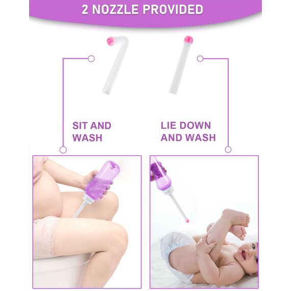 Podusche Portable Bidet 450 ml - Intimdusche Wochenbett mit 2 Düsen für Vaginaldusche Analdusche, Podusche für frau, Peri bottle für Reisen,Täglichen Gebrauch und Camping Dusche