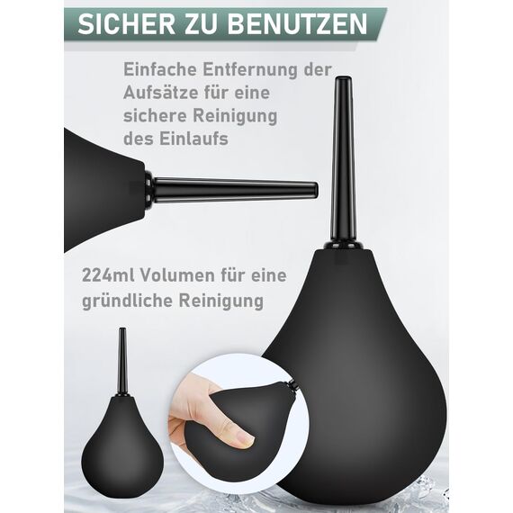 PropoDusche Analdusche mit 3 Schläuchen - Irrigator Darmspülung 224ML, Po Dusche Kompakt und Tragbar, Anal Dusche für Männer & Frauen, Einlaufgerät Darmreinigung Alltag & Reisen (Schwarz)