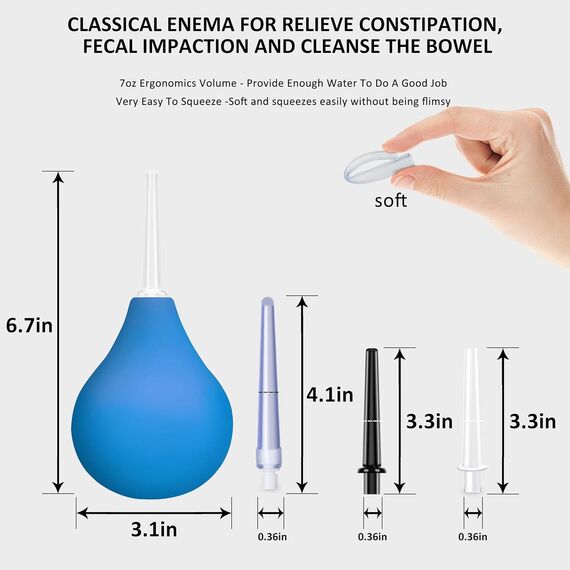 Einlauf zur Darmreinigung 224ML, Po Dusche Irrigator Darmspülung • Intimdusche zur Analdusche und Vaginaldusche für Herr&frau mit 3 x Abnehmbare, Komfortable, Schlanke Duschkopf-Düsen（Blau）