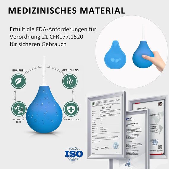 Einlauf zur Darmreinigung 224ML, Po Dusche Irrigator Darmspülung • Intimdusche zur Analdusche und Vaginaldusche für Herr&frau mit 3 x Abnehmbare, Komfortable, Schlanke Duschkopf-Düsen（Blau）