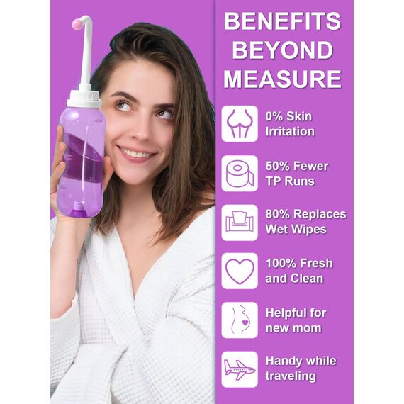 Portable Bidet Po Dusche 500 ml - Bidet Handbrause Ersetzt Feuchtes Toilettenpapier , Peri Bottle Intimdusche Wochenbett Frau,Portable Travel Bidet , Geeignet für Reisen und Hygiene (Lila)