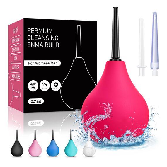 PropoDusche Analdusche mit 3 Schläuchen - Irrigator Darmspülung 224ML, Po Dusche Kompakt und Tragbar, Anal Dusche für Männer & Frauen, Einlaufgerät Darmreinigung Alltag & Reisen（Rot）