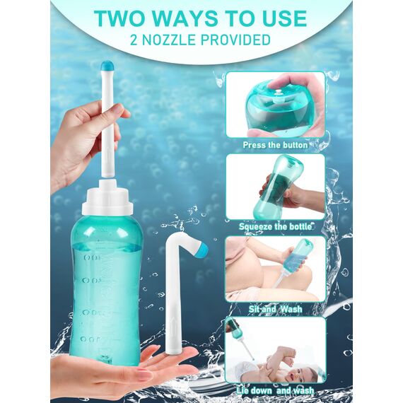 Podusche Portable Bidet 450 ml - Bidet Handbrause mit 2 Düsen für Vaginal Dusche, Klistier, Analdusche für Mann Frau, Travel Bidet Intimdusche für Reisen, Täglichen Gebrauch und Camping Dusche (lila)