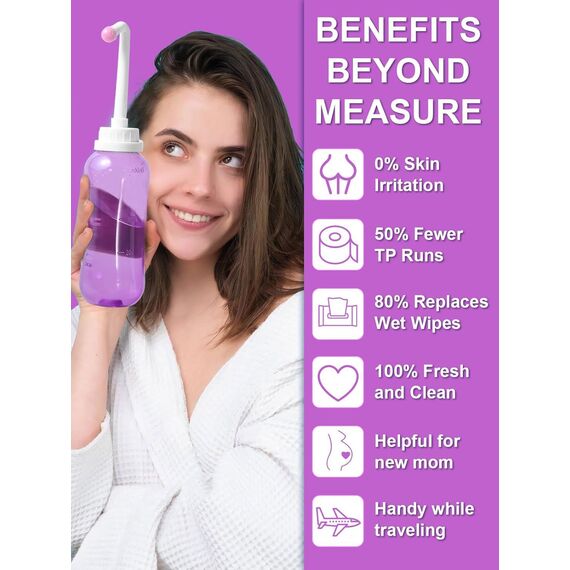 Podusche Portable Bidet 450 ml - Intimdusche Wochenbett mit 2 Düsen für Vaginaldusche Analdusche, Podusche für frau, Peri bottle für Reisen,Täglichen Gebrauch und Camping Dusche