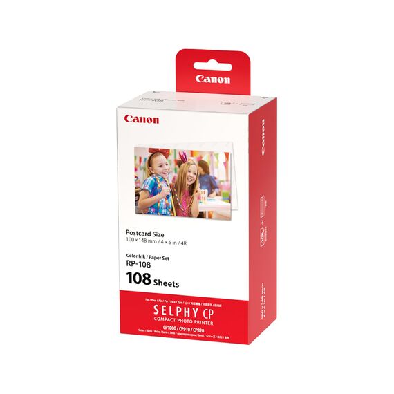 Canon SELPHY RP-108 Tinten- und Papier-Multipack – Original Canon Fotodrucker Tintenpatronen 2er-Pack & 108 Blatt Fotopapier (100 x 148mm)
