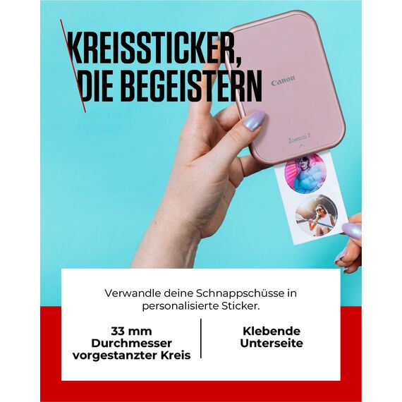 Canon Zink™ Fotopapier – Vorgefertigte Kreis-Fotoaufkleber (20 Blatt) – Drucken Sie Handy-Fotos für personalisierte Aufkleber
