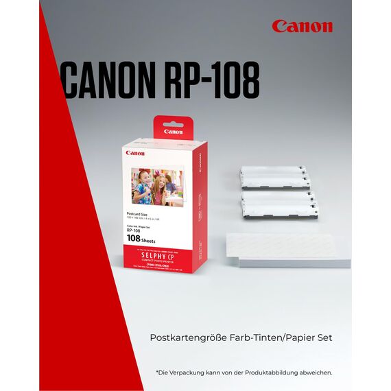 Canon SELPHY RP-108 Tinten- und Papier-Multipack – Original Canon Fotodrucker Tintenpatronen 2er-Pack & 108 Blatt Fotopapier (100 x 148mm)
