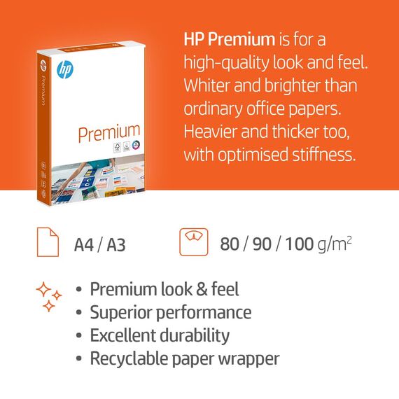 HP Premium CHP 850 Kopierpapier, 80g/m² A4, 2.500 Blatt (5x500 Blatt), extraglatt, weiß - intensive Farben, scharfes Schriftbild