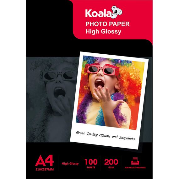 Koala Inkjet Hochglänzend Fotopapier DIN A4, 200 g/m², 100 Blatt, für Canon HP Epson Tintenstrahldrucker
