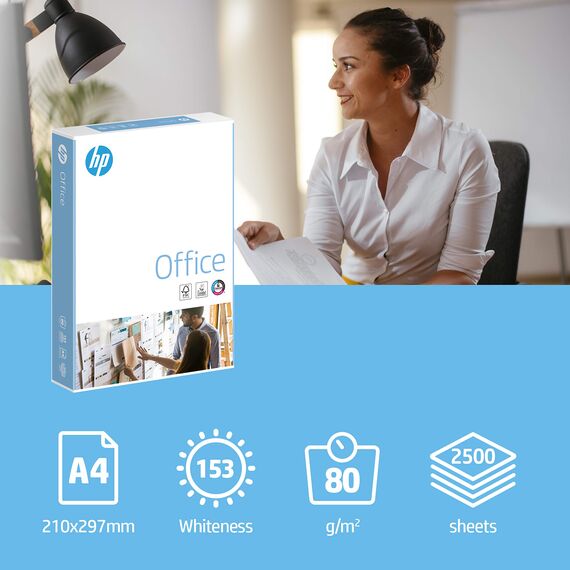 HP Kopierpapier Office CHP110: 80 g DIN-A4, 2500 Blatt (5x500) matt, weiß Allround Kopierpapier für Büro