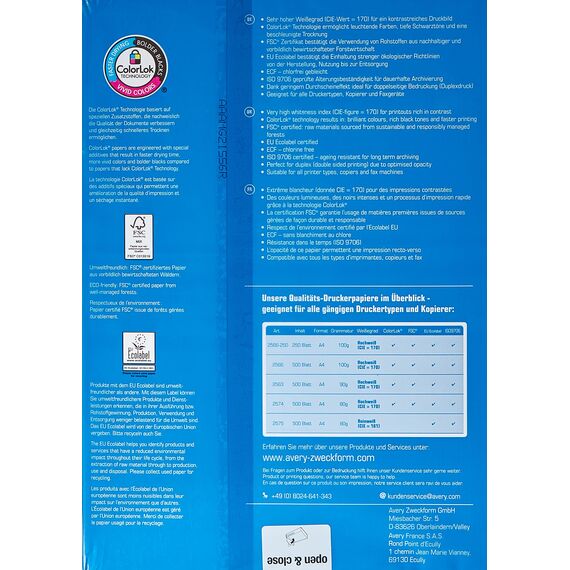 AVERY Zweckform 2563 Drucker-/Kopierpapier (500 Blatt, 90 g/m², DIN A4 Papier, hochweiß, für alle Drucker) 1 Pack (Packung mit 5)
