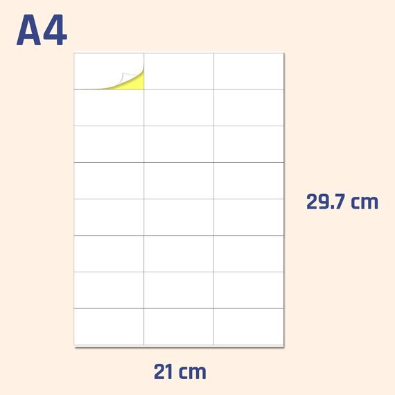 24 pro Blatt, 25 Blatt, A4, selbstklebende Etiketten, bedruckbar, weiß, 70 x 36 mm