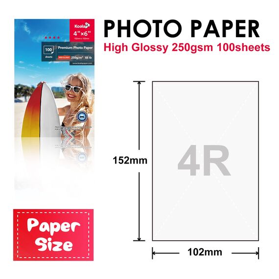 KOALA Glänzendes Inkjet Fotopapier, 10x15 cm, 250g/m², 100 Blatt, mit Premium Hochglanz Advanced Kunstharz beschichtet, für Canon HP Epson Tintenstrahldrucker