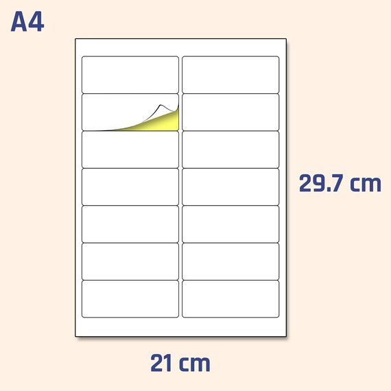 99,1 x 38,1mm, 25 Blatt, A4 Aufkleber Etiketten Selbstklebend matt - 14 Stück pro Blatt