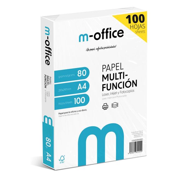 A4-Papier, 80 g, Packung mit 100 Blatt, Multifunktionspapier für Inkjet- und Laserdrucker, A4-Blätter, 210 x 297 mm, ideal für Büro und Zuhause · m-office (100 Blatt)