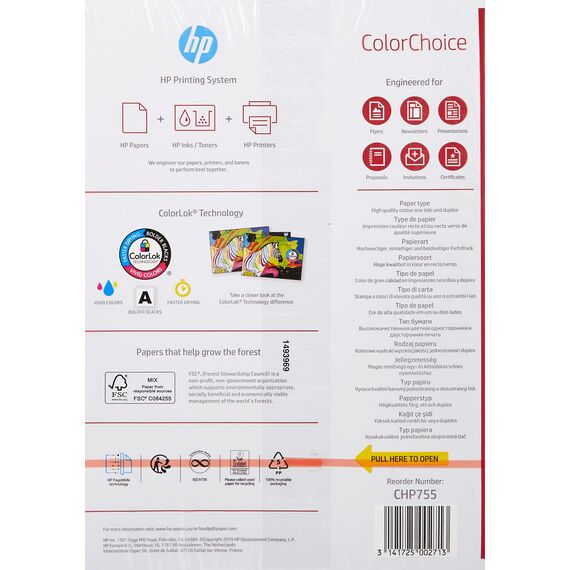 HP ColorChoice, CHP755, Digitaldruckpapier, 200g/m², A4, Paket zu 250 Blatt