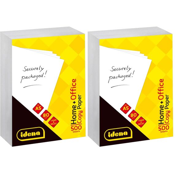 Idena 10547 - Kopierpapier A5, 500 Blatt, weiß, Papierqualität 80g/m², für den täglichen Gebrauch, zum Drucken, Kopieren und Faxen, geeignet für Laser & Inkjet (Packung mit 2)