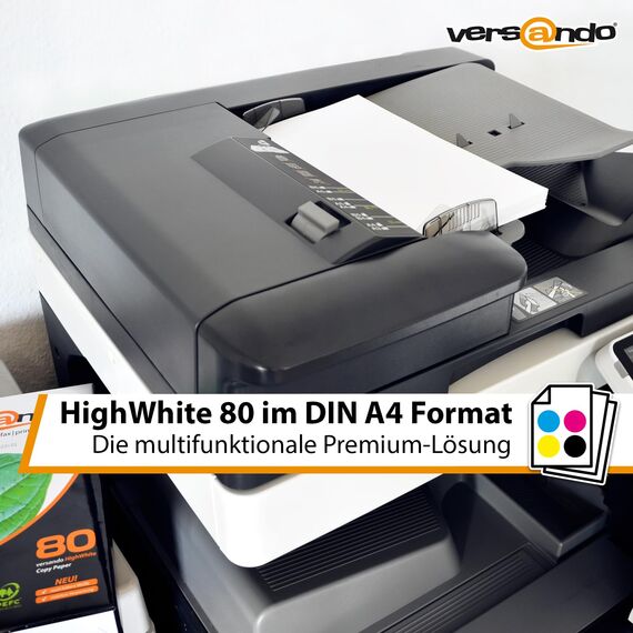 versando 1.500 Blatt Druckerpapier A4 hochweiß CIE161 Premium Kopierpapier (3x 500 Blatt HighWhite 80) strahlende Farben, klare Schrift, PEFC zertifiziert