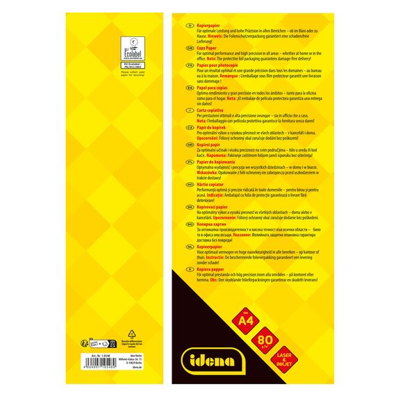 Idena 10548 - Kopierpapier A4, 500 Blatt, weiß, Papierqualität 80g/m², für den täglichen Gebrauch, zum Drucken, Kopieren und Faxen, geeignet für Laser & Inkjet