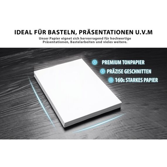50 BLATT Weißes Druckerpapier A4 160g weiß – PREMIUM PAPIER Reinweiß - DIN A4-21 x 29,7 cm - Zeichenpapier dick,unbedruckt für Uni, Fotografie, Präsentationen, Basteln, hochwertiges Bewerbungspapier