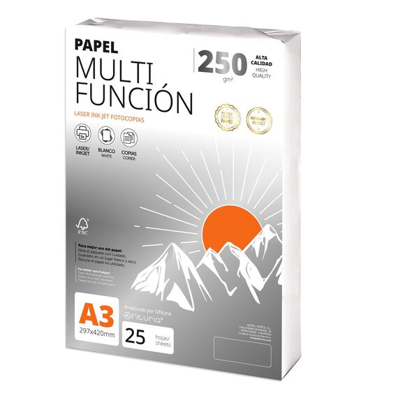 A3 Papier 250 g 25 Blatt, Multifunktionspapier für Drucker, Papier für Projekte, Illustration, Lettering, Professionelle Kreativprojekte, A3 Büropapier, Schulmaterial - Ofituria (250 g, 25 Blatt)