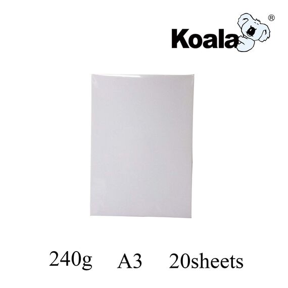 Koala Inkjet Hochglänzend Fotopapier DIN A3, 240 g/m², 20 Blatt, für Canon HP Epson Tintenstrahldrucker