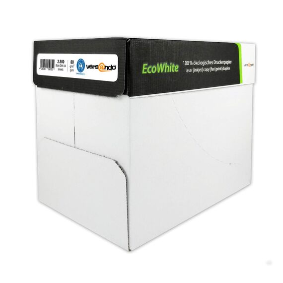 versando 2.500 Blatt Recyclingpapier DIN A4 EcoWhite 80g Kopierpapier Druckerpapier Öko hohe Weiße ISO 90 - Blauer Engel zertifiziert - Umweltpapier