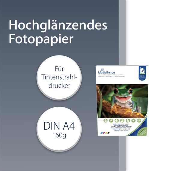 MediaRange DIN A4 Fotopapier für Tintenstrahldrucker, 160g, 50 Blatt