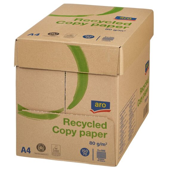 aro Recycling-Kopierpapier DIN A4, 80 g/m², grau, 100% Altpapier, 5 x 500 Blatt (2500 Blatt), für Laserdrucker & Tintenstrahldrucker, Home Office & Büro