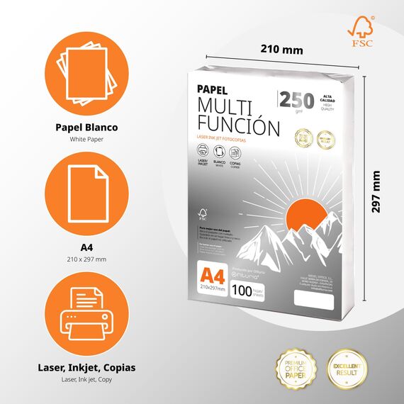 Ofituria Kopierpapier, DIN A4, 250 g/m2, 25 Blatt, Mehrzweckpapier für Laser- und Tintenstrahldrucker, Kopierer, Bürobedarf, Schulbedarf, Packung zu 25 Blatt, 250 g