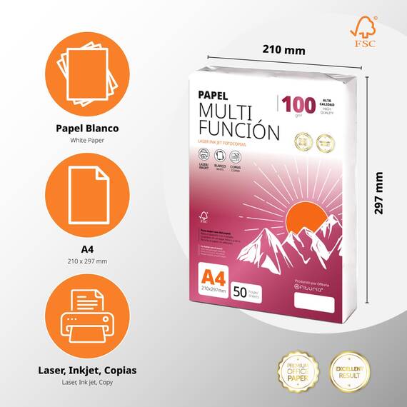 Ofituria Kopierpapier, DIN A4, 100 g/m2, 100 Blatt, Mehrzweckpapier für Laser- und Tintenstrahldrucker, Kopierer, Bürobedarf, Schulbedarf, Packung zu 100 Blatt, 100 g