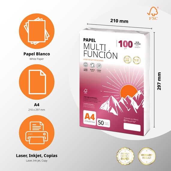 Ofituria Kopierpapier, DIN A4, 100 g/m2, 400 Blatt, Mehrzweckpapier für Laser- und Tintenstrahldrucker, Kopierer, Bürobedarf, Schulbedarf, Packung zu 400 Blatt, 100 g