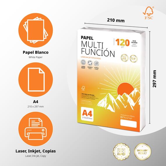 Ofituria Kopierpapier, DIN A4, 120 g/m2, 200 Blatt, Mehrzweckpapier für Laser- und Tintenstrahldrucker, Kopierer, Bürobedarf, Schulbedarf, Packung zu 200 Blatt, 120 g