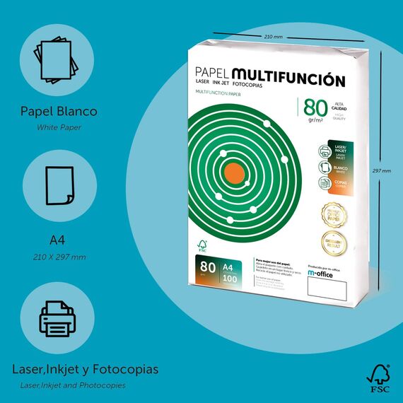 Folios A4, 80 g, 100 Blatt, Mehrzweckpapier für Drucker, Laserdrucker und Injektionsdrucker, Kopierer, Fax, für Büro, Schulbedarf, Blattpaket, m-office (100 Blatt, 80 g)