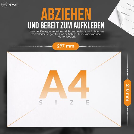 OYEMAT | 50 Blätter 1 Etikett pro Blatt | Sticker Papier zum Bedrucken A4 | Etiketten Selbstklebend Bedruckbar Aufkleber (297 mm x 210 mm) | Tintenstrahldrucker, Laserdrucker und Fotokopierer.